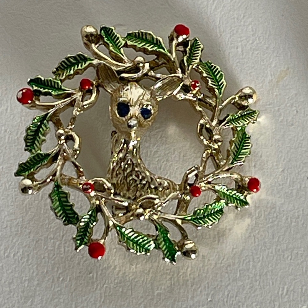 Vintage Gerry’s Christmas Wreath Reindeer Brooch